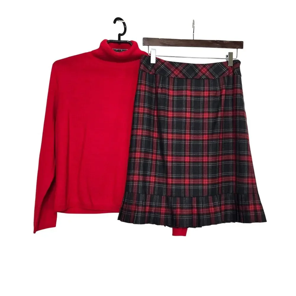 Pendleton Skirt Set Size Large Petite 8 Petite Wool Red Plaid Sweater Skirt